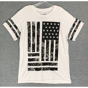 Fresh Laundry USA‎ Flag & Flowers T-Shirt Large Mens/Womens White Short Sleeve
